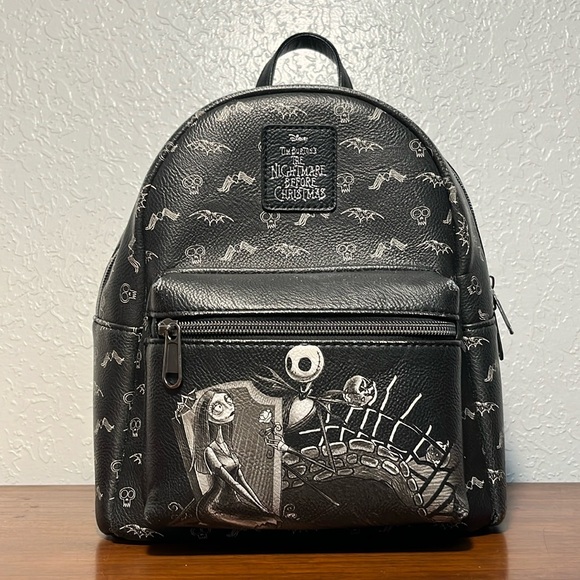 LOUNGEFLY The Nightmare Before Christmas Jack & Sally Graveyard Mini Backpack - Picture 1 of 11